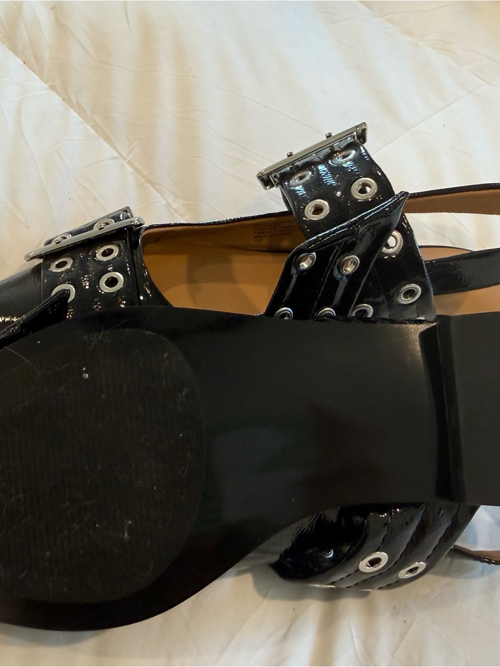 Steve Madden Black Patent Loafers with Grommet Straps